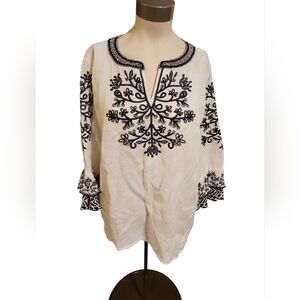 John Mark Black and White Embroidered Tunic
